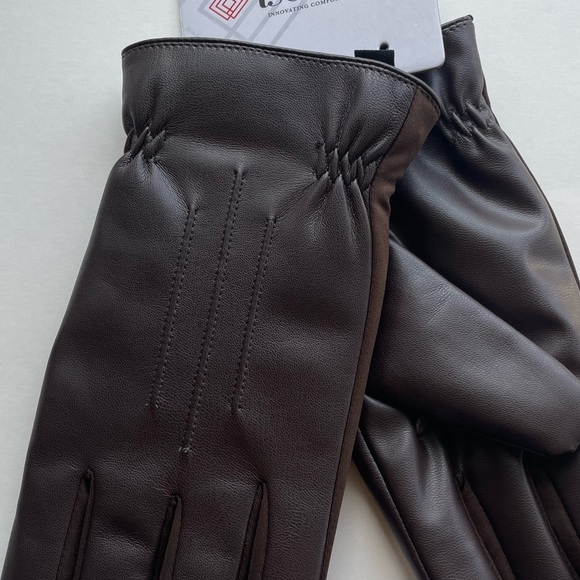 Men's Gloves Faux Leather Gathered Wrist  isotoner Insulated Large - Picture 2 of 7